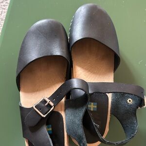 MIA Black Leather Mary Jane Clog Mules